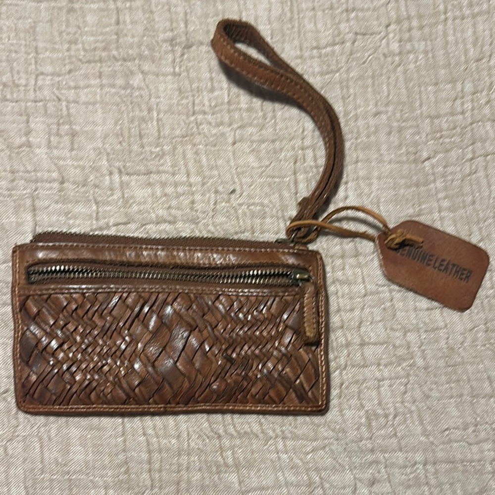 Exclusive by Trims Brown Woven Leather Wristlet EUC